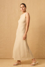 Ripple Neutral Stripe Sleeveless Maxi Dress