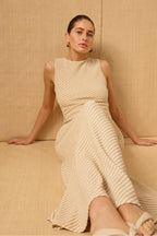 Ripple Neutral Stripe Sleeveless Maxi Dress