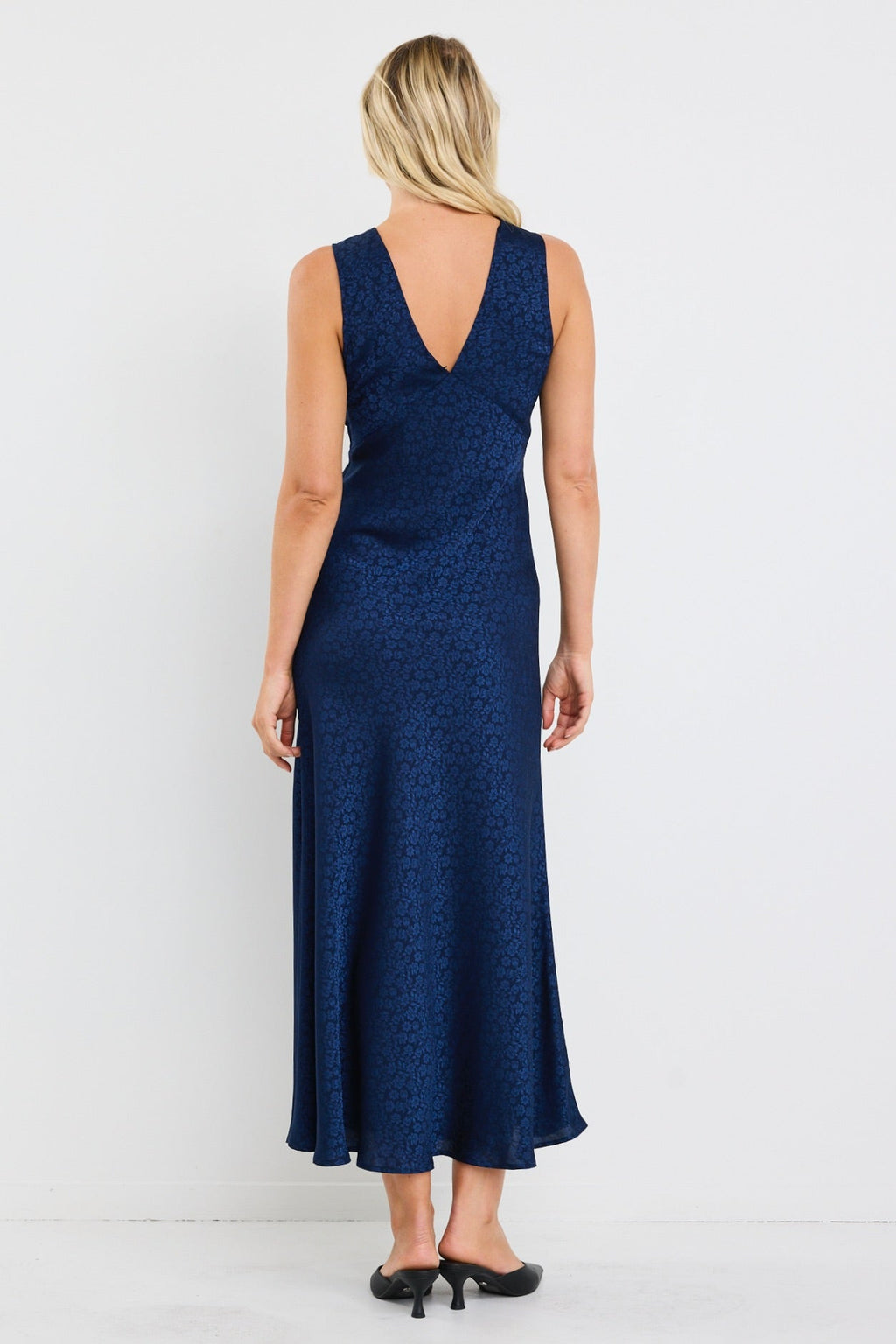Aston Ink Jacquard Satin Bias Flared Maxi Dress