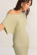Celeste Sage Off Shoulder SS Knit Maxi Dress