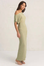 Celeste Sage Off Shoulder SS Knit Maxi Dress