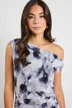 Chemistry Charcoal Smudge Mesh Off Shoulder Maxi Dress