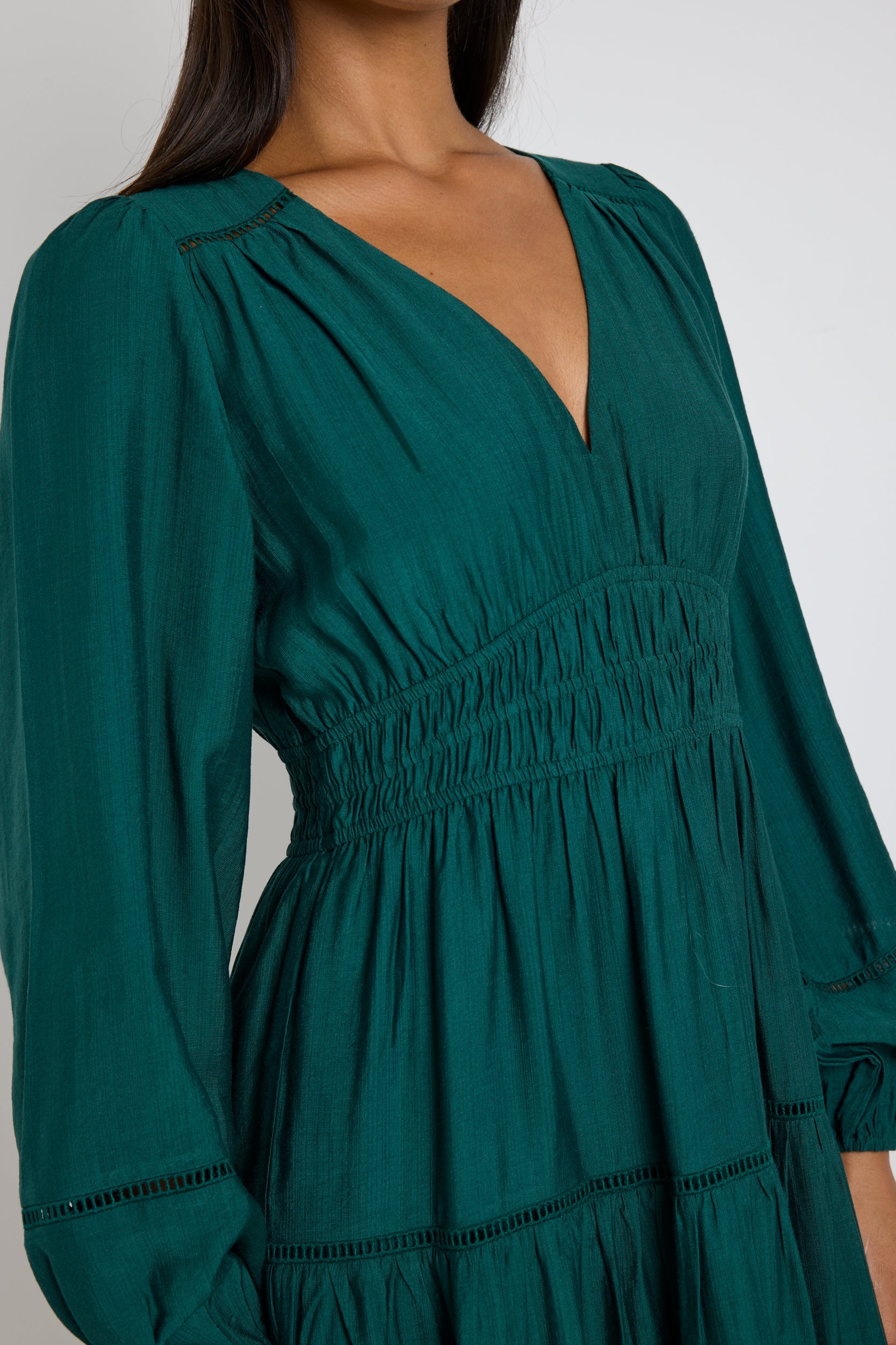 Divine Forest Balloon Sleeve Tiered Maxi Dress