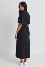 Dusk Black Puff Short Sleeve Collared Maxi Dress