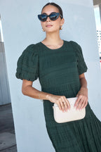 Graceful Forest Bubble Short Sleeve Tiered Maxi Dress