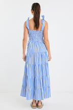 Isabella Blue White Stripe Strappy Tiered Maxi Dress