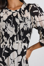 Limitless Black Floral LS Shirred Maxi Dress