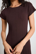 Smoulder Chocolate Boat Neck Rib Knit Maxi Dress