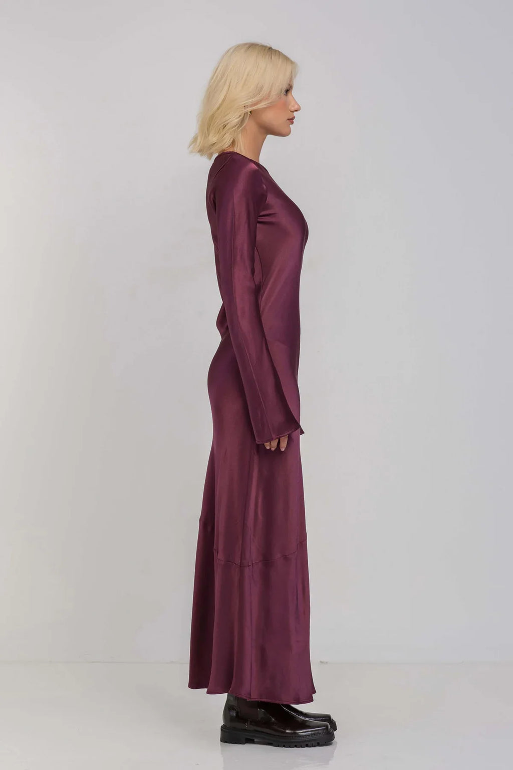 Sprinkle Of Magic Plushy Purple LS Satin Maxi Dress
