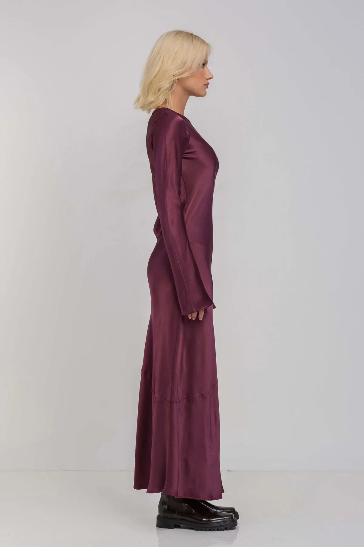 Sprinkle Of Magic Plushy Purple LS Satin Maxi Dress