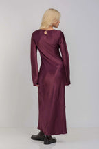 Sprinkle Of Magic Plushy Purple LS Satin Maxi Dress