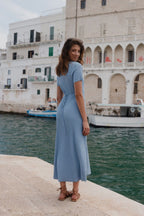 Taken Ocean Blue Crew Neck SS Knit Maxi Dress