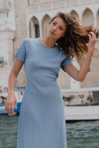 Taken Ocean Blue Crew Neck SS Knit Maxi Dress